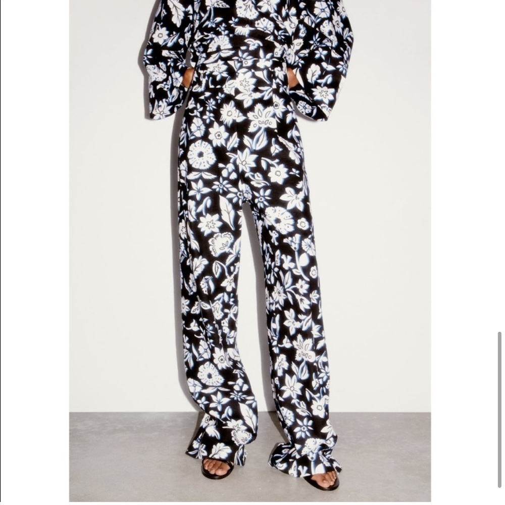 💙Floral print Straight Cut Pants - Picture 5 of 10